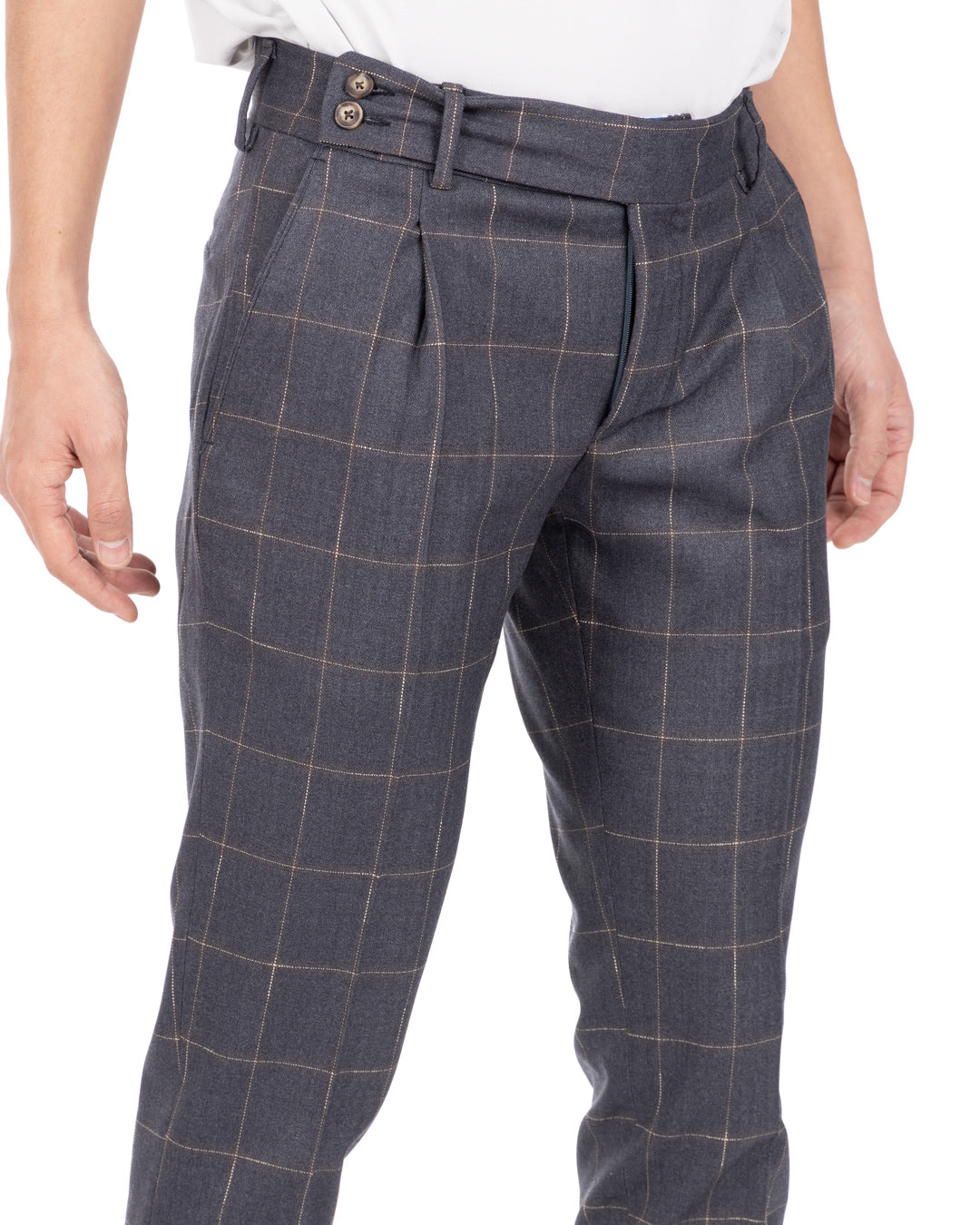 Italiano - pantalón gris de talle alto a cuadros