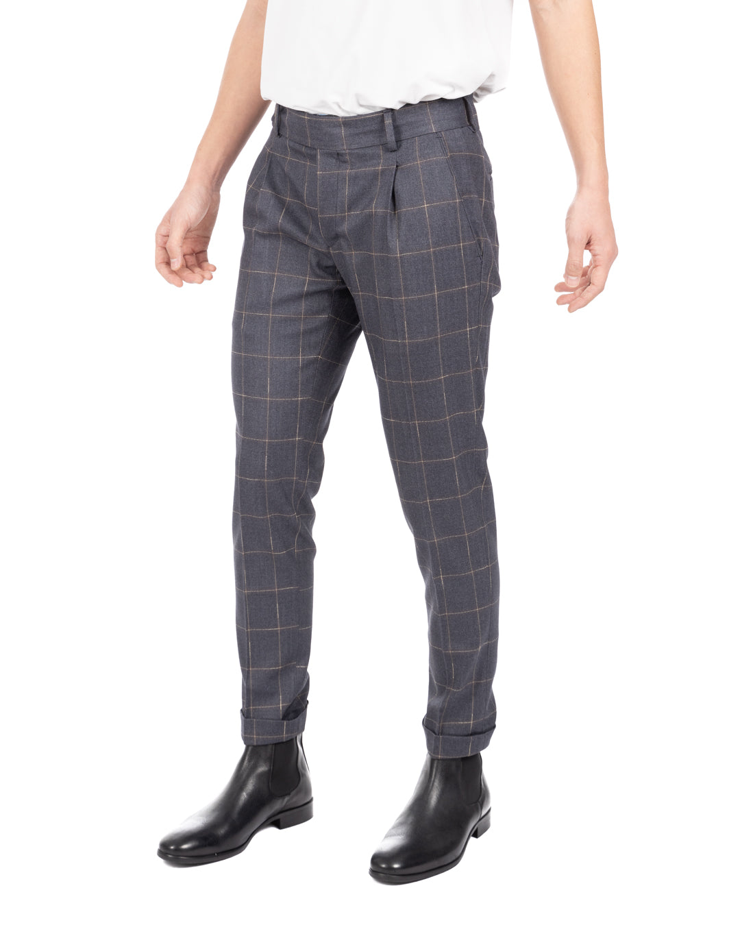 Italiano - pantalón gris de talle alto a cuadros