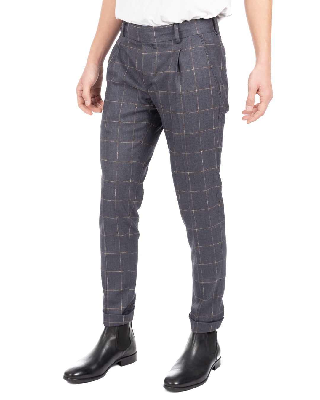 Italiano - pantalón gris de talle alto a cuadros