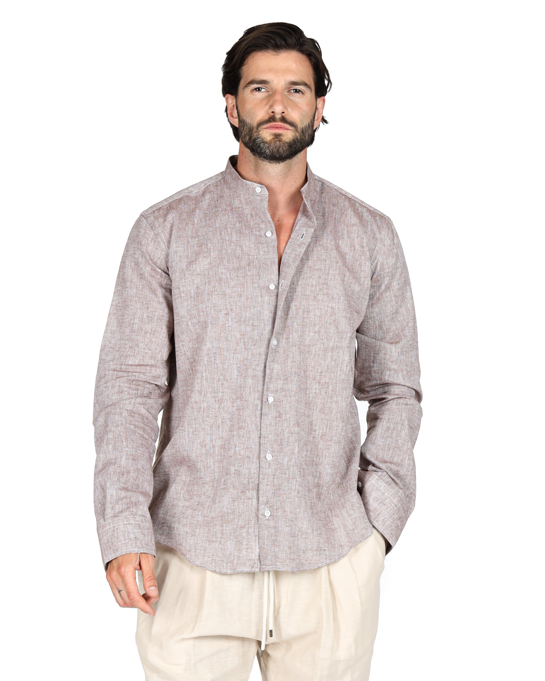 Positano - Chemise coréenne en lin Mud
