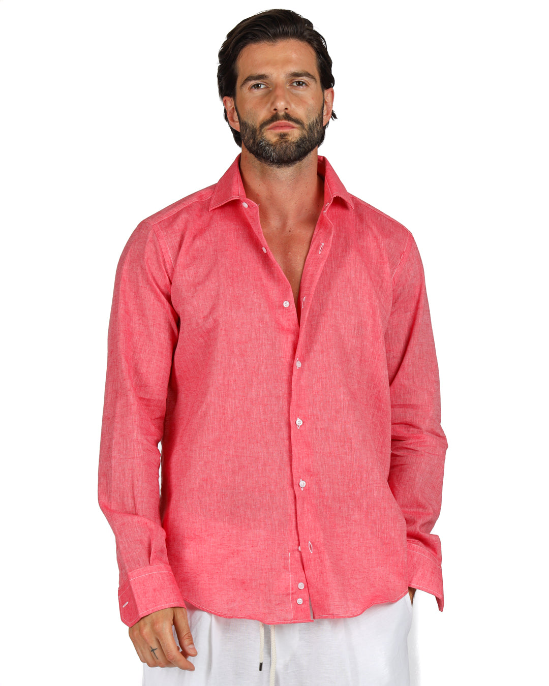 Praiano - Classic coral linen shirt