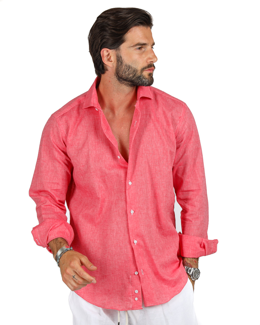 Praiano - Classic coral linen shirt