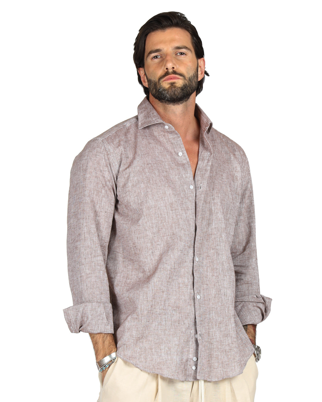 Praiano - Classic mud shirt in linen