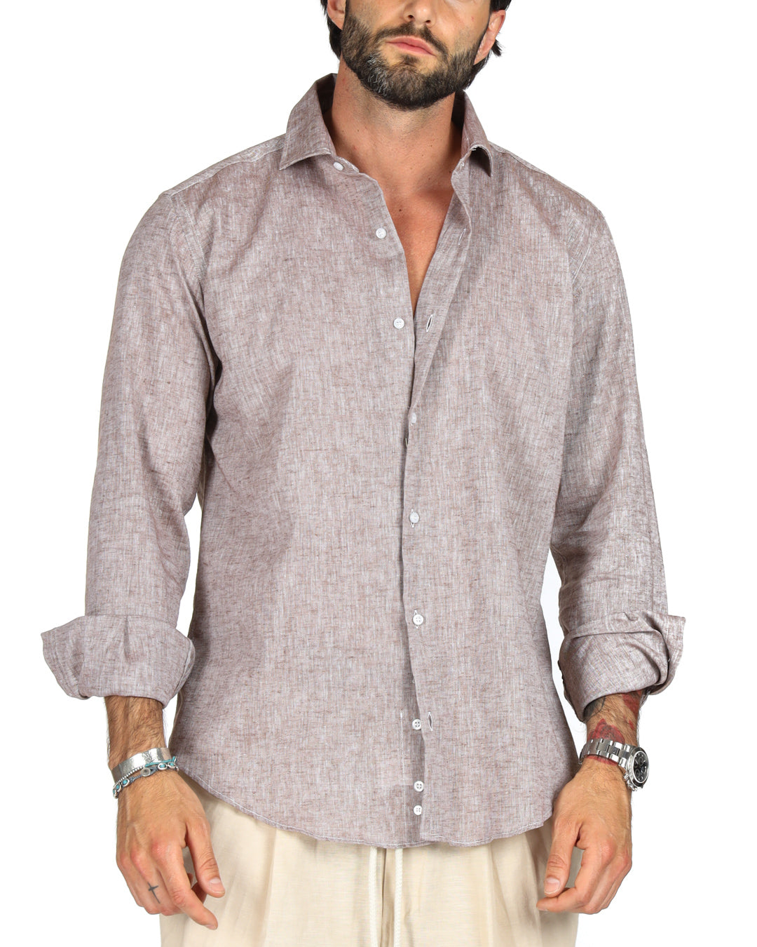 Praiano - Classic mud shirt in linen