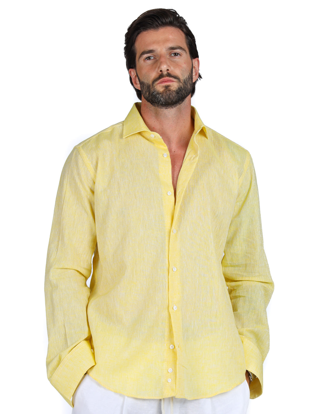 Praiano - Chemise classique en lin jaune