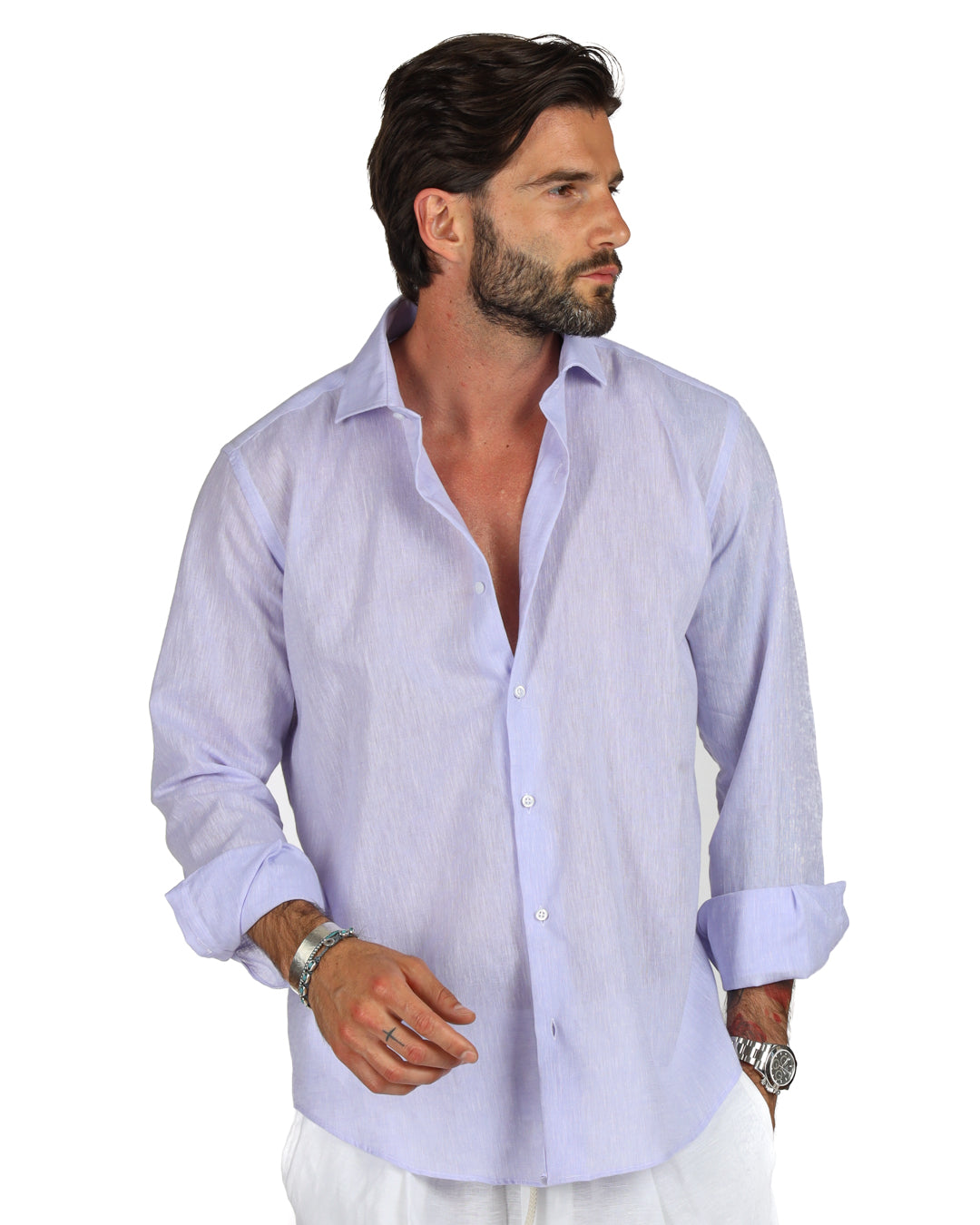 Praiano - Classic lilac linen shirt