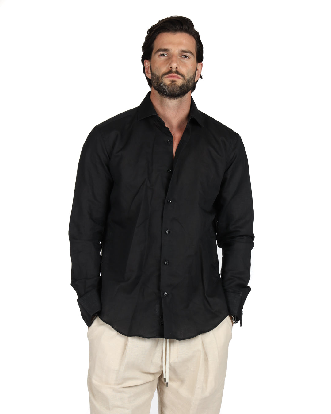 Praiano - Chemise classique en lin noir