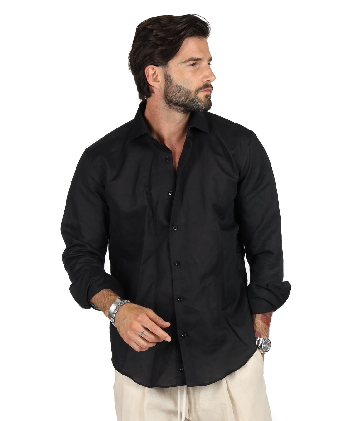 Praiano - Classic black linen shirt