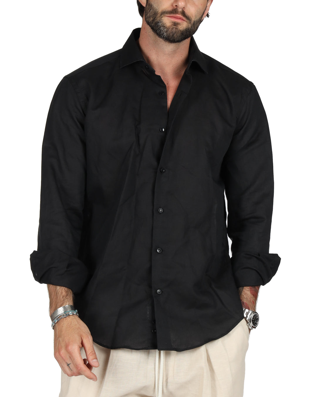 Praiano - Classic black linen shirt
