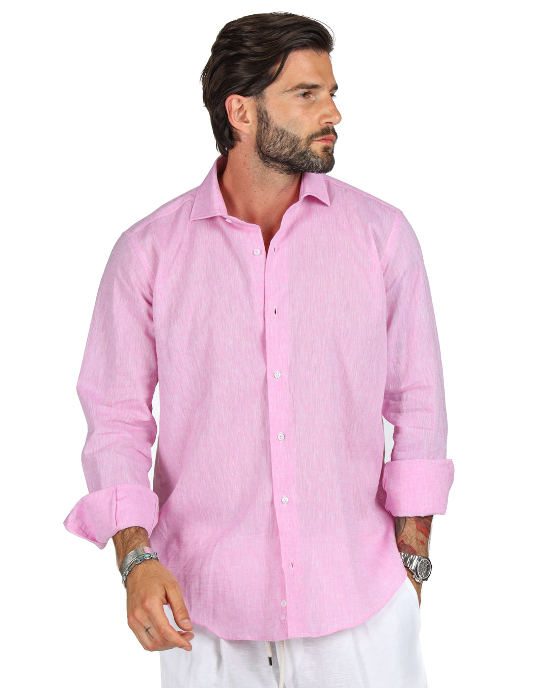 Praiano - Chemise classique en lin rose