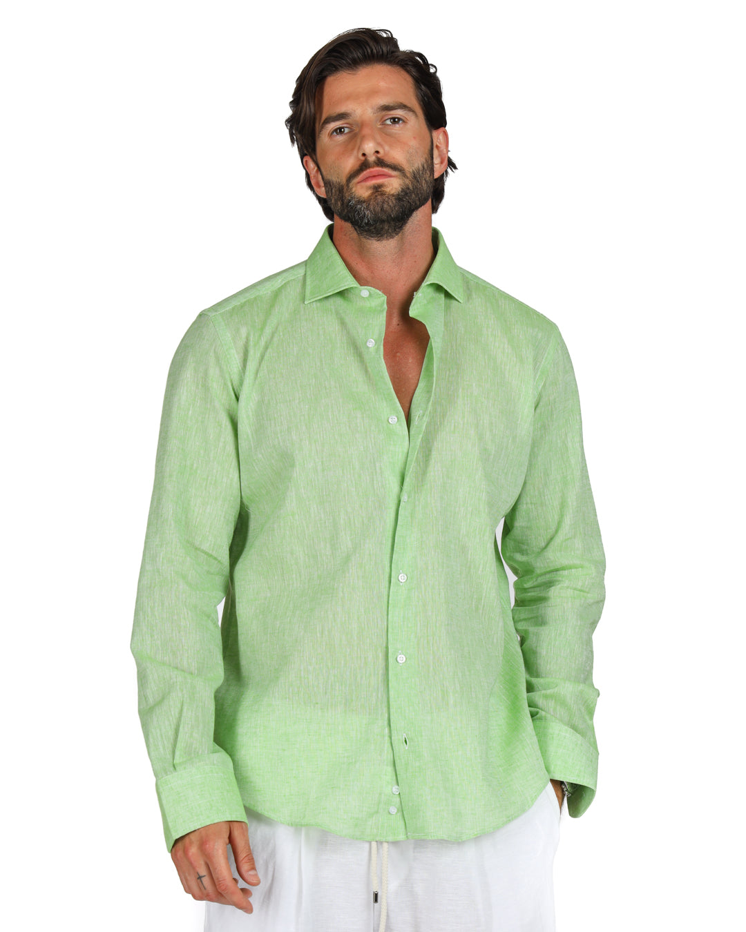 Praiano - Chemise en lin classique vert pomme