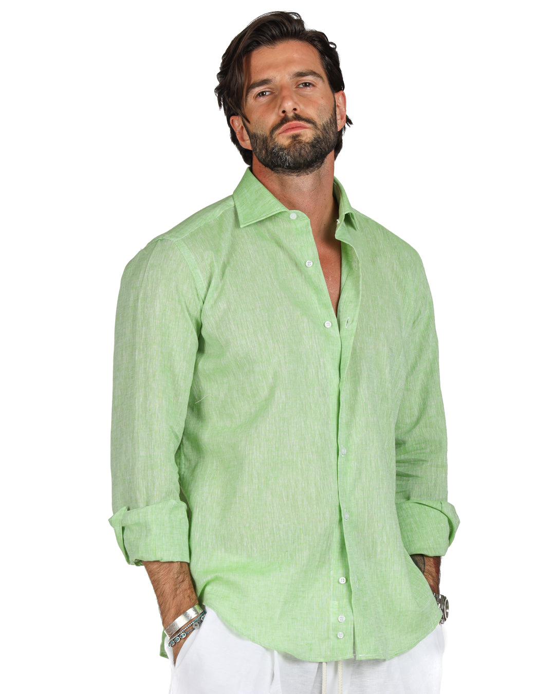 Praiano - Classic apple green linen shirt