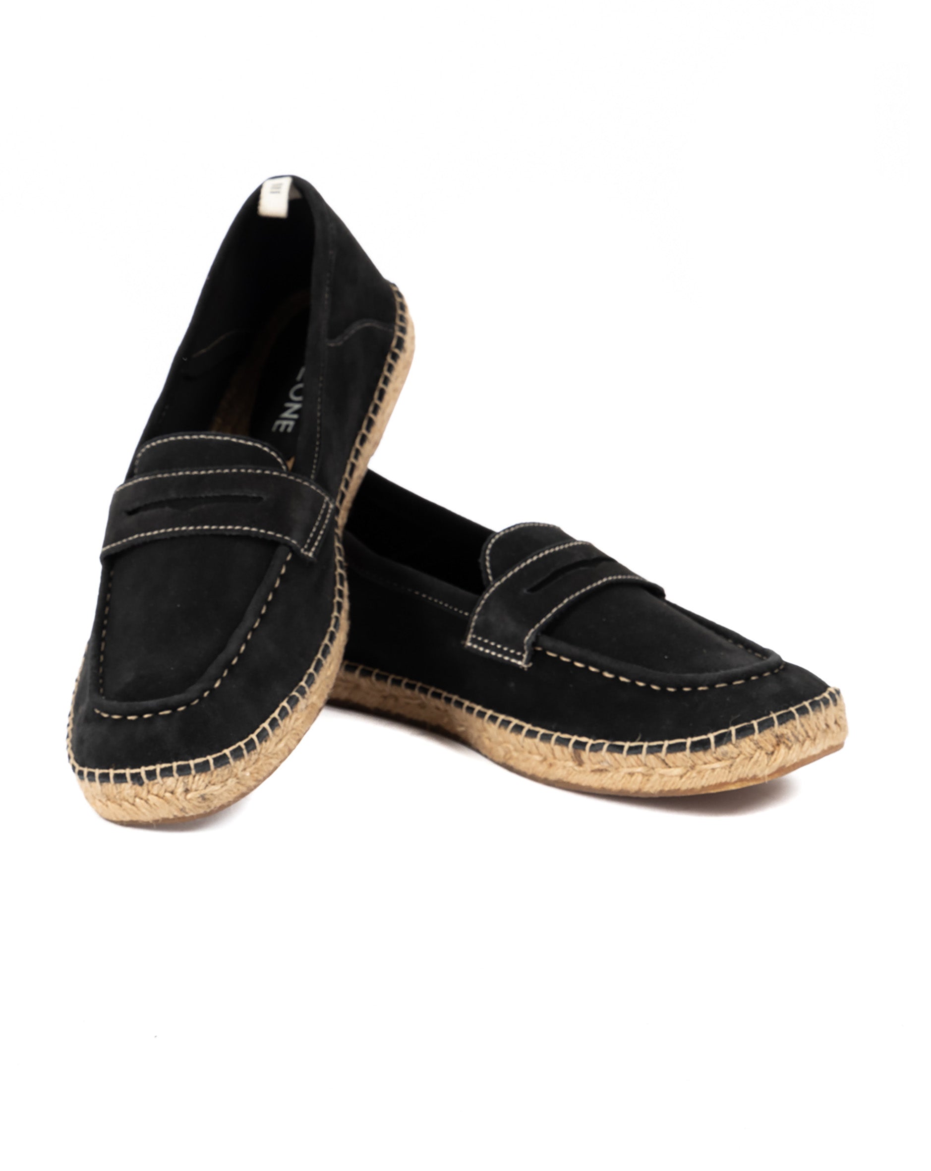Roma - black suede moccasin with rope sole