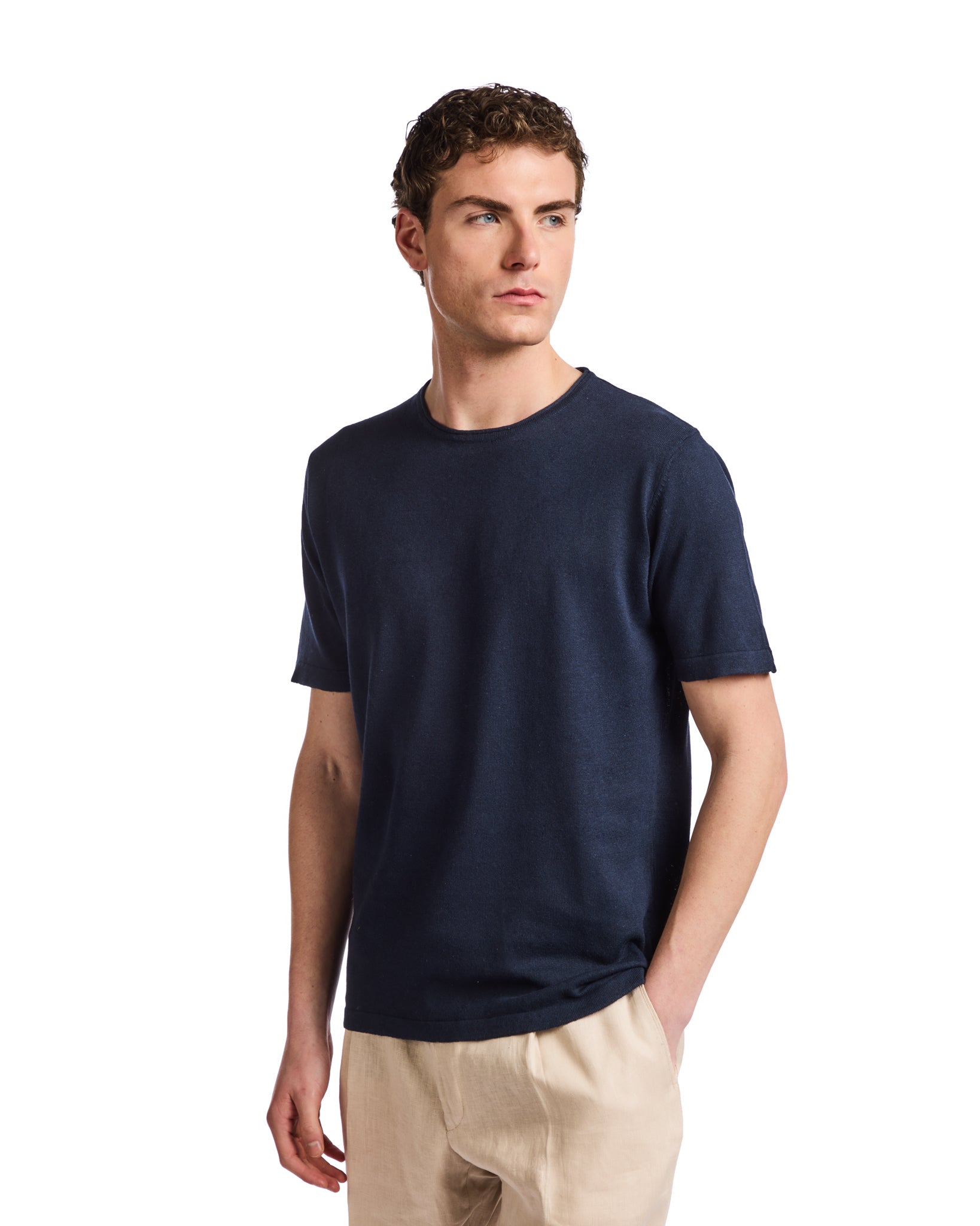Azur T-shirt in blue linen and cotton
