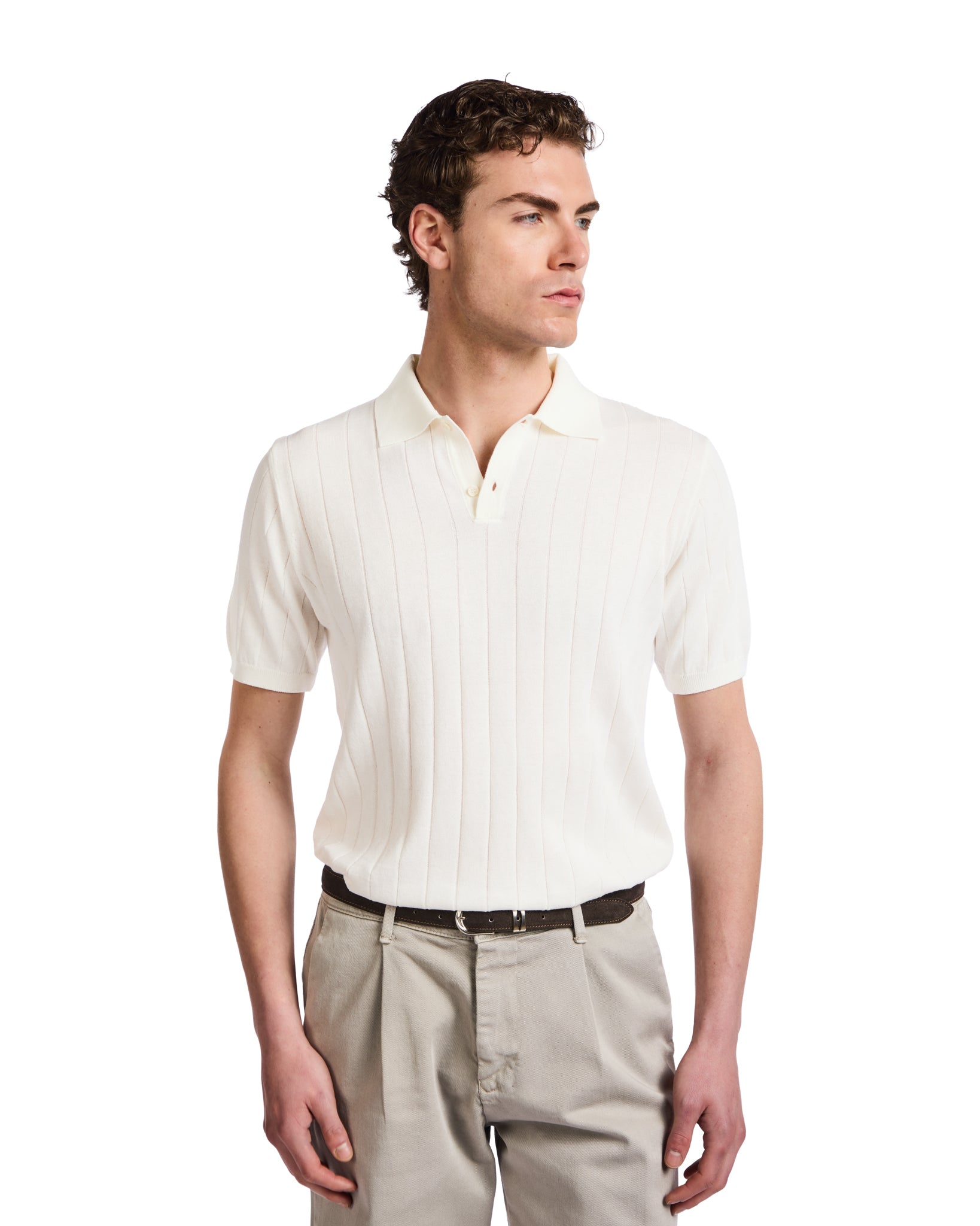 Polo Cameron in maglia a coste bianca