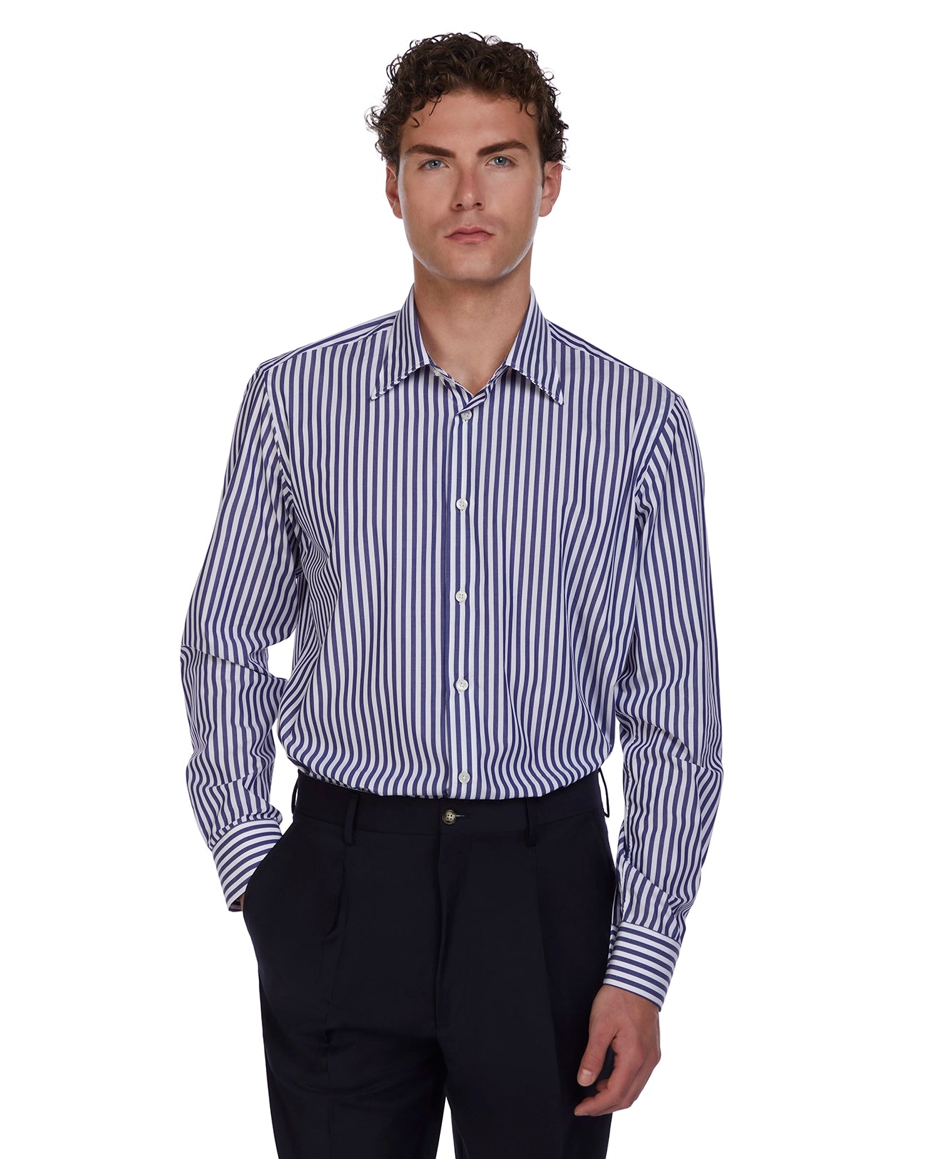 Camicia Vey a righe blu in cotone