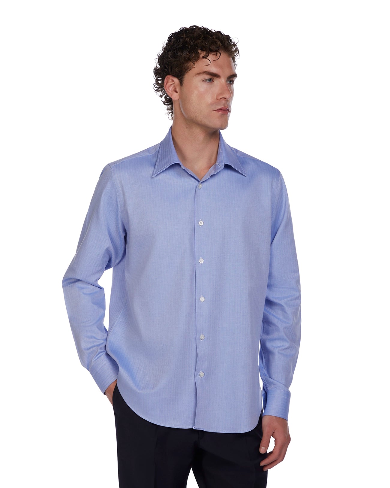 Camicia Haus spigata azzurra in cotone