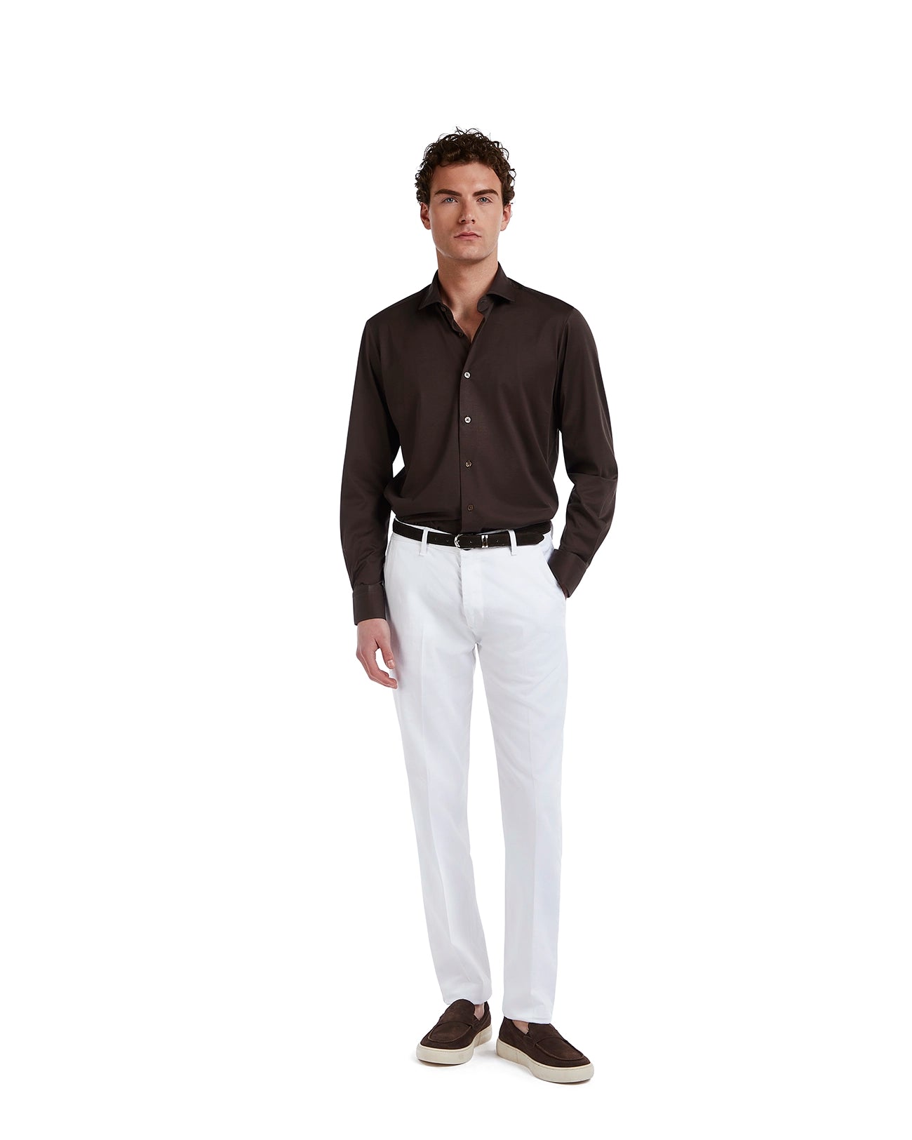 Camisa Miyagi de algodón marrón oscuro