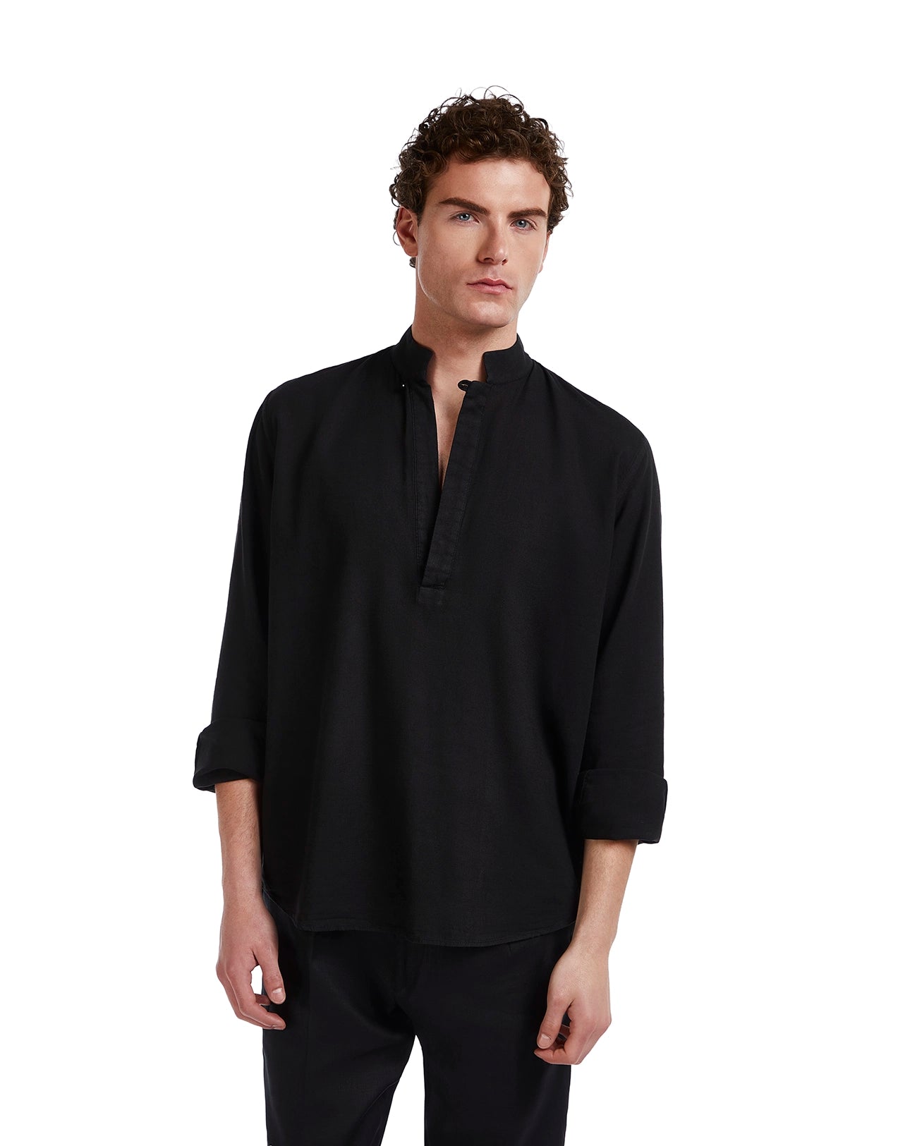 Waikiki Shirt in Black Linen and Cotton