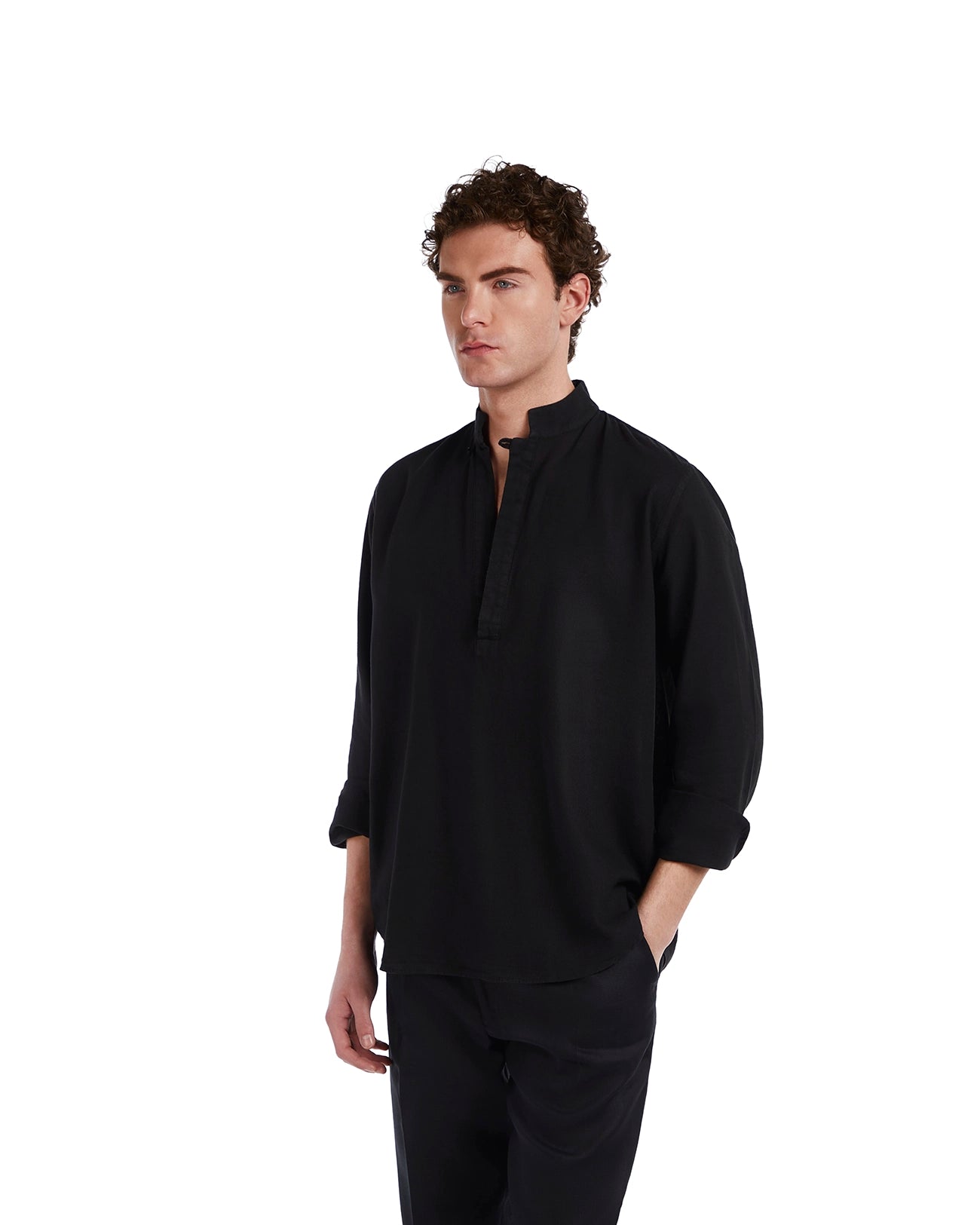 Waikiki Shirt in Black Linen and Cotton