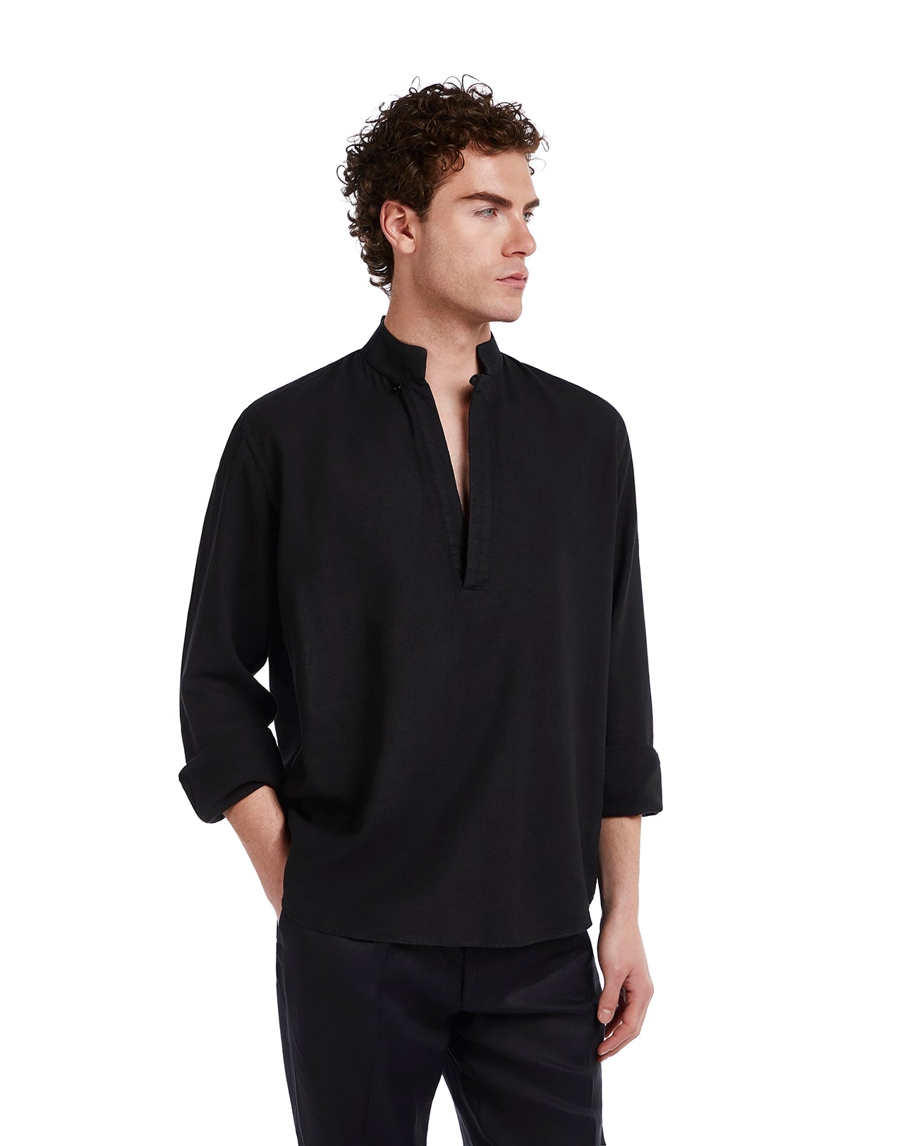 Waikiki Shirt in Black Linen and Cotton