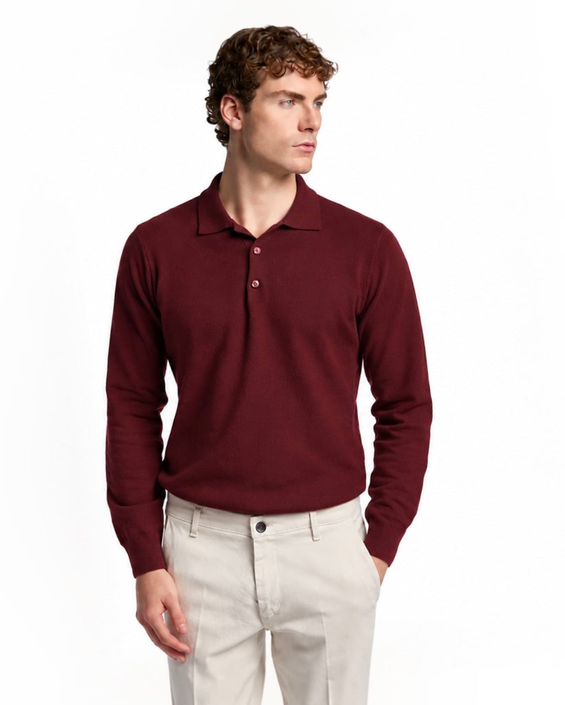 Polo Rovigo aus bordeauxfarbener Tollegno-Wolle