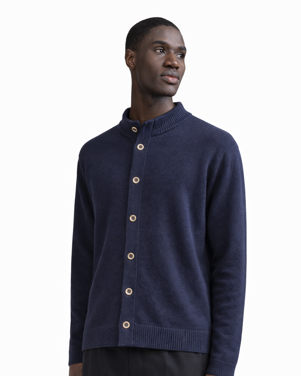 Veste tricotée Stromboli en laine et coton bleu