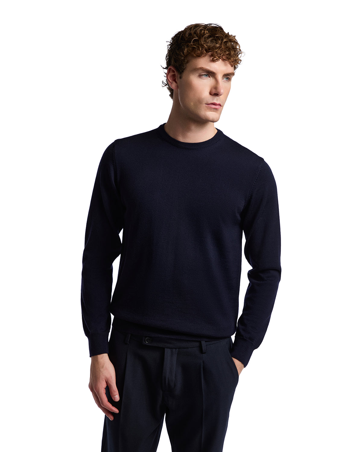 Furore crewneck in merino wool Tollegno blue