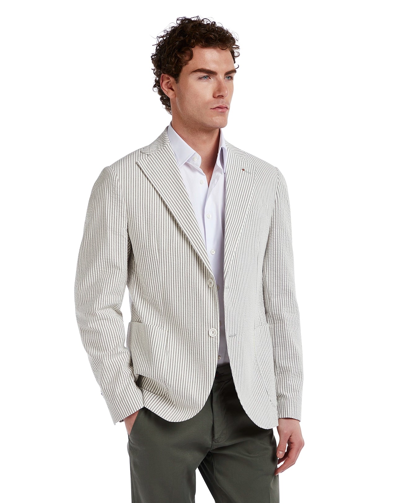 Giacca Norcia goffrata a righe beige