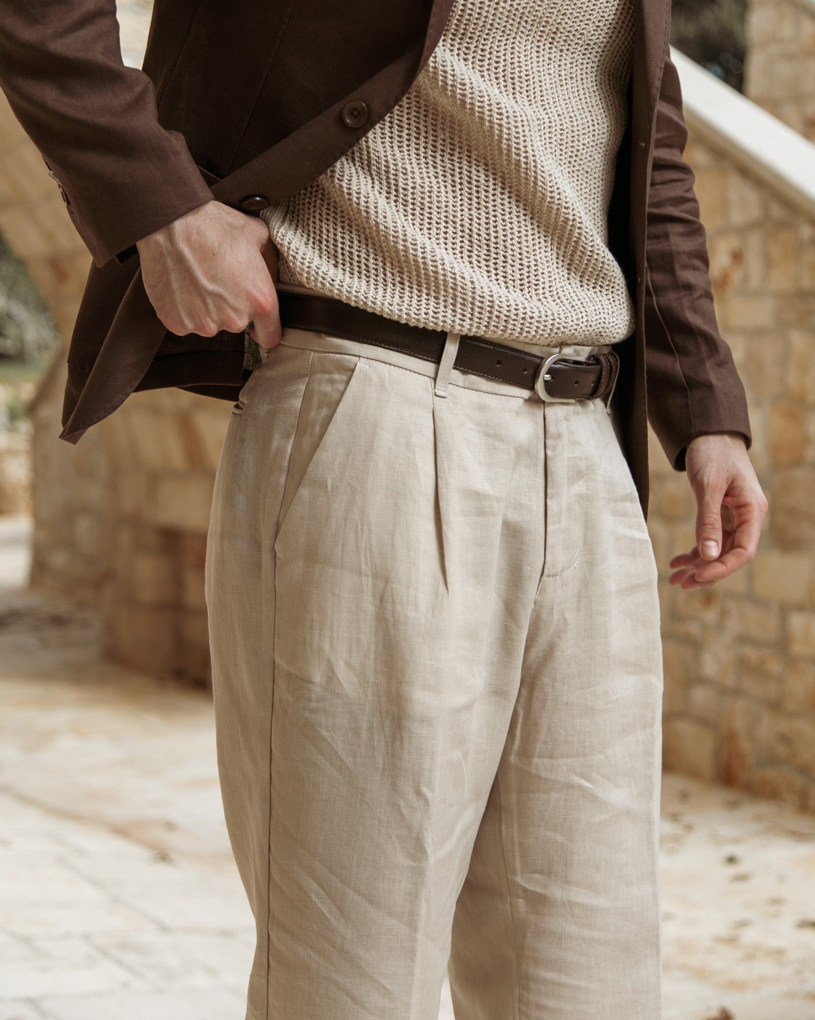 Lucas - pantalone largo in puro lino spago