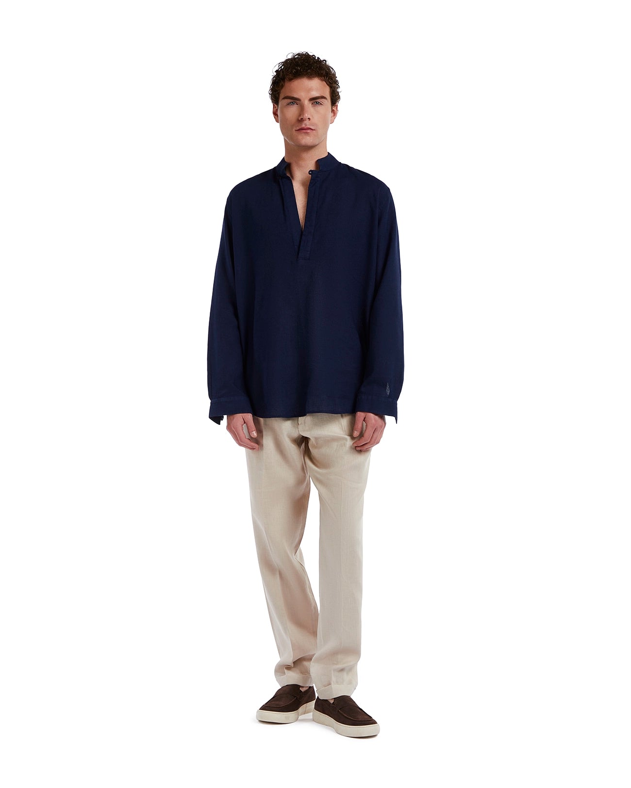 Waikiki shirt in blue linen and cotton
