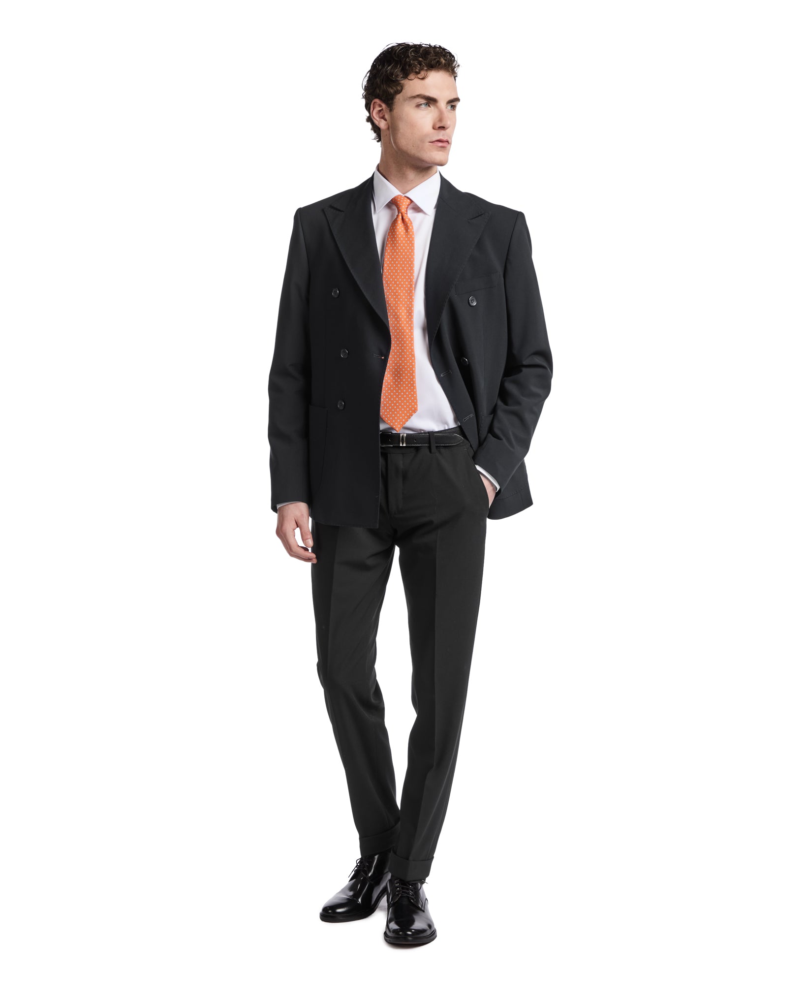 Black double-breasted Monaco suit