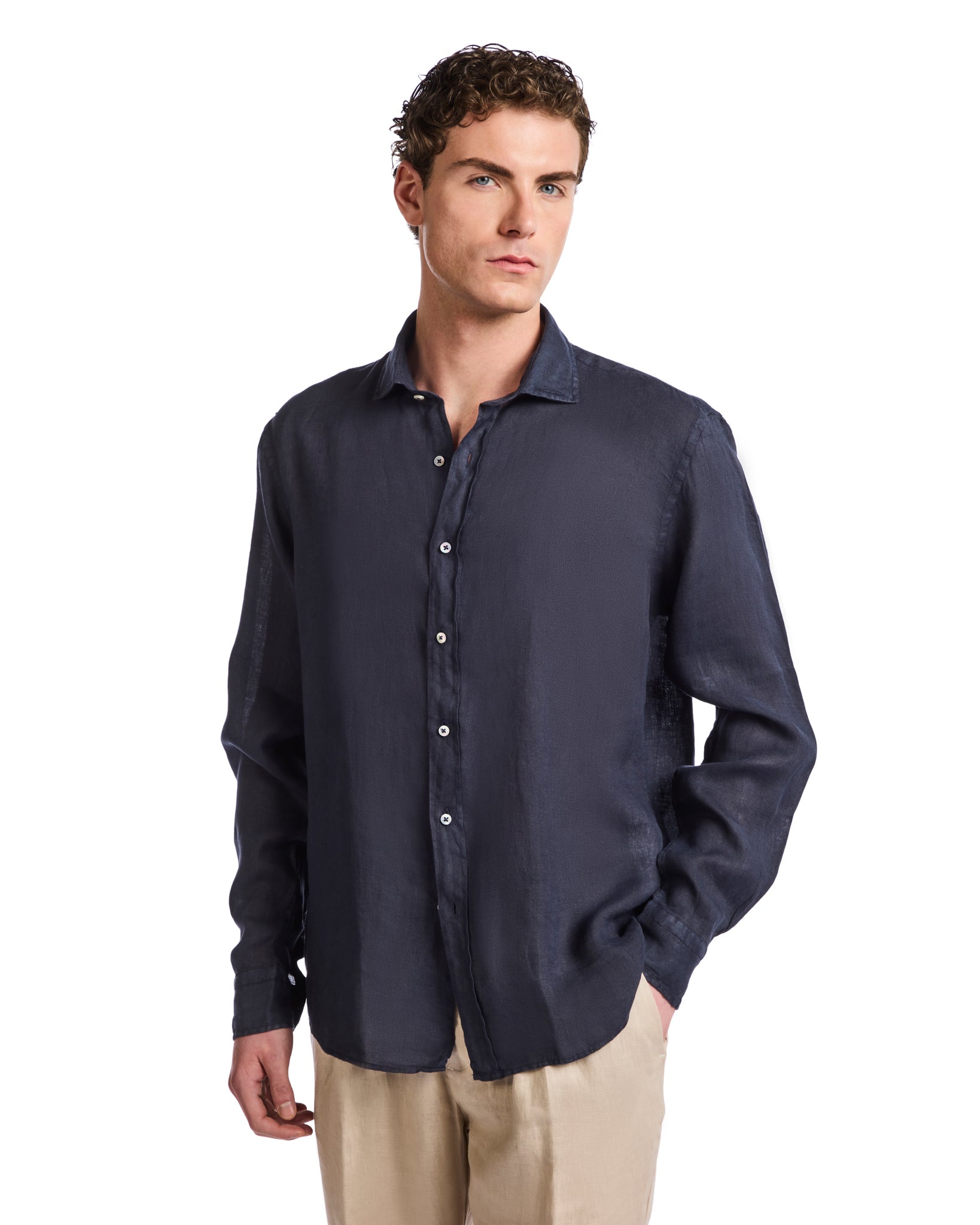 Chemise Montecarlo en lin bleu pur