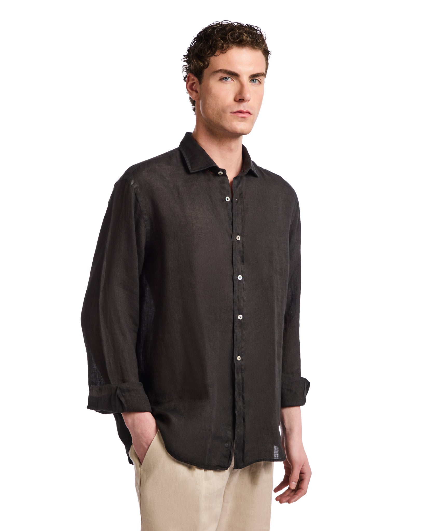 Chemise Montecarlo en lin noir pur