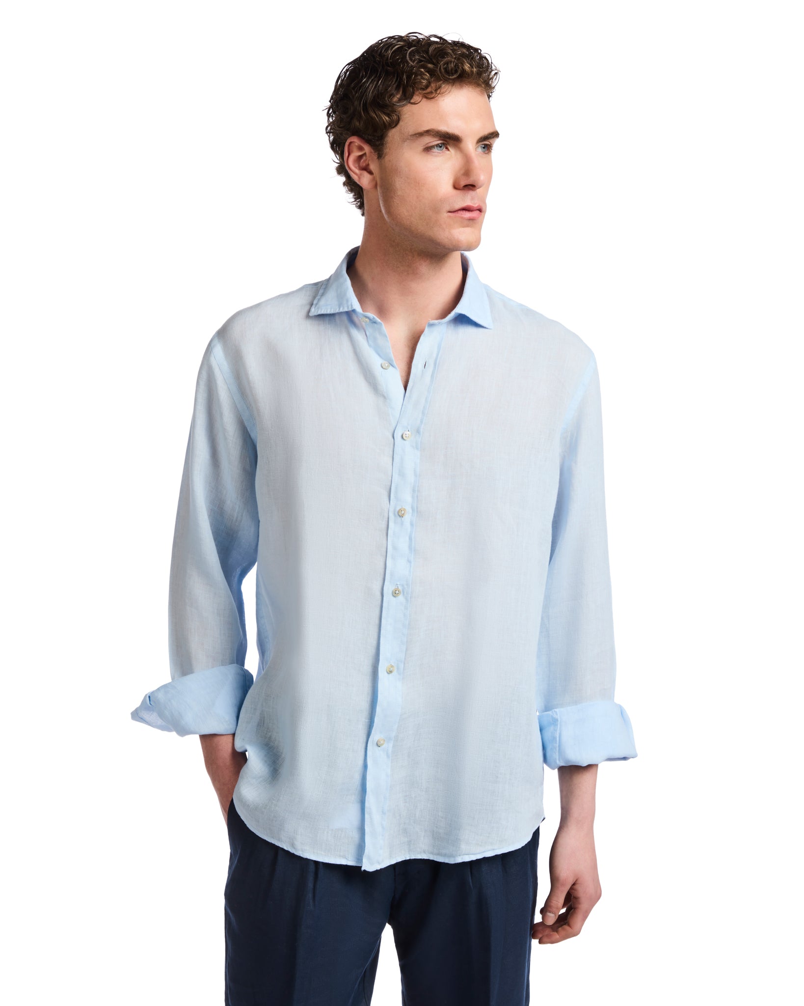 Chemise Montecarlo en lin bleu clair pur