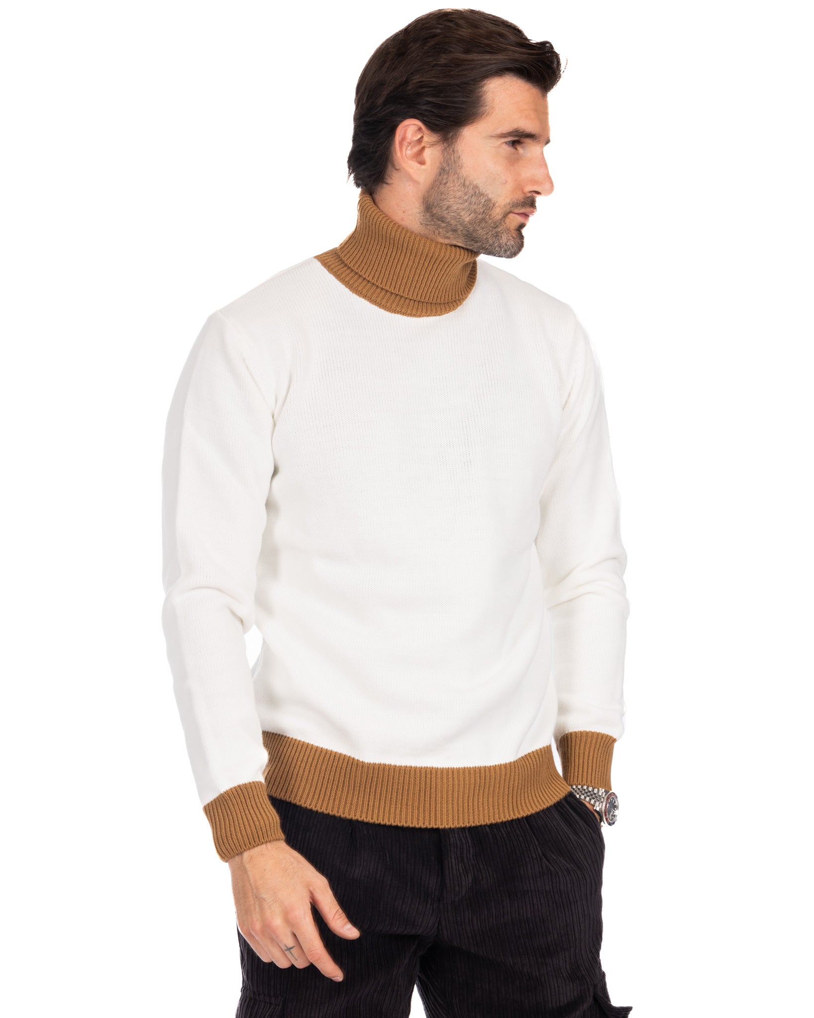 Tom - cream and camel turtleneck