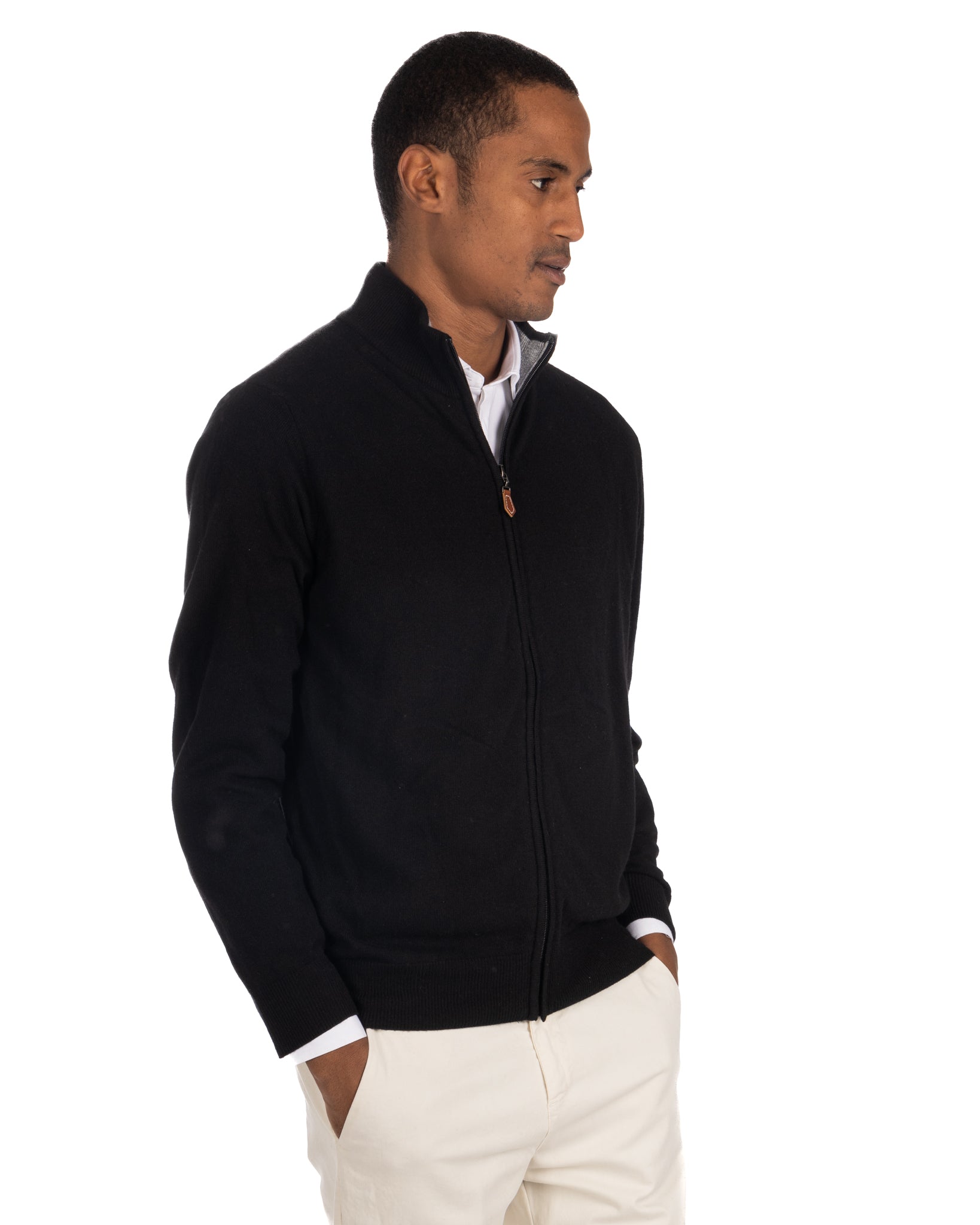 Matt - maglione nero full zip in misto cachemire