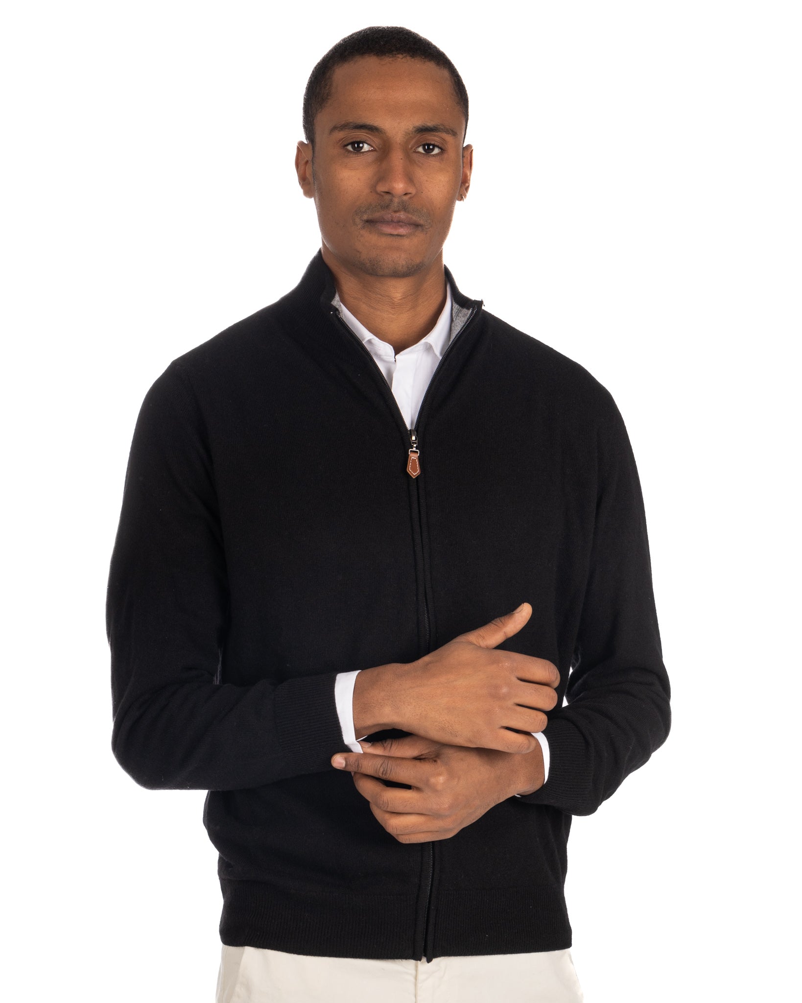 Matt - maglione nero full zip in misto cachemire