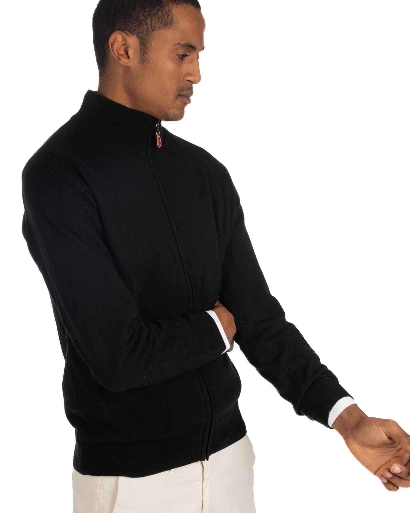 Matt - maglione nero full zip in misto cachemire