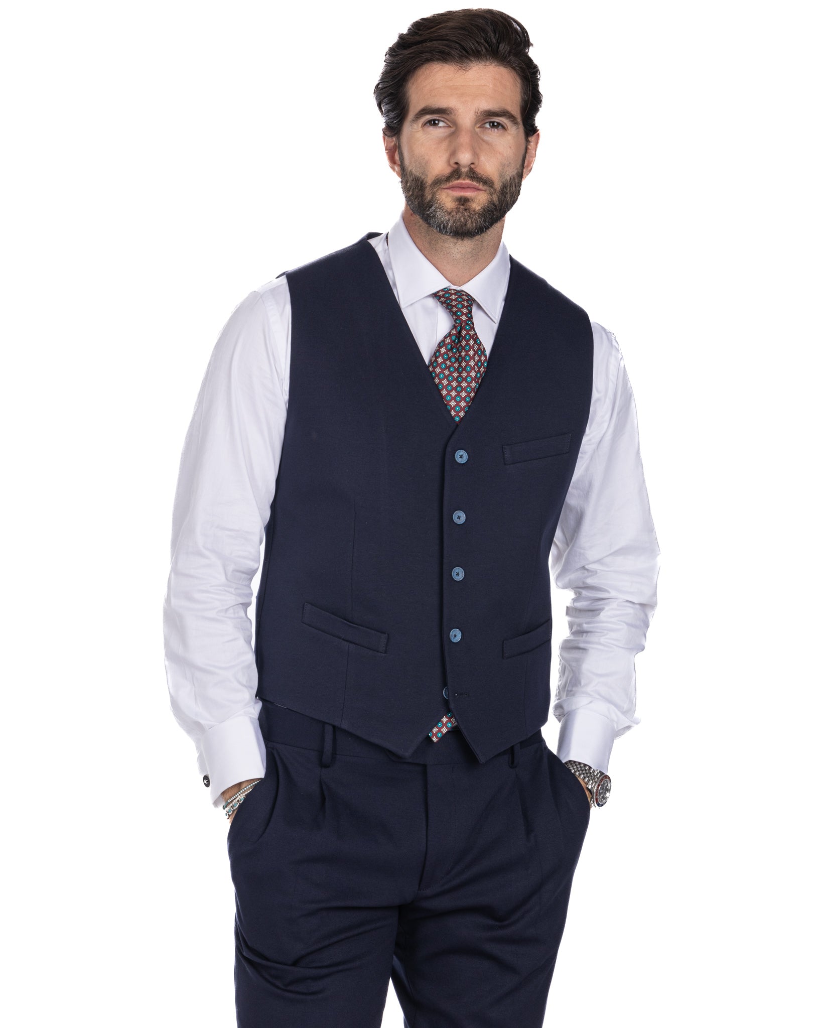 Mustang - single-breasted waistcoat in blue Milan stitch