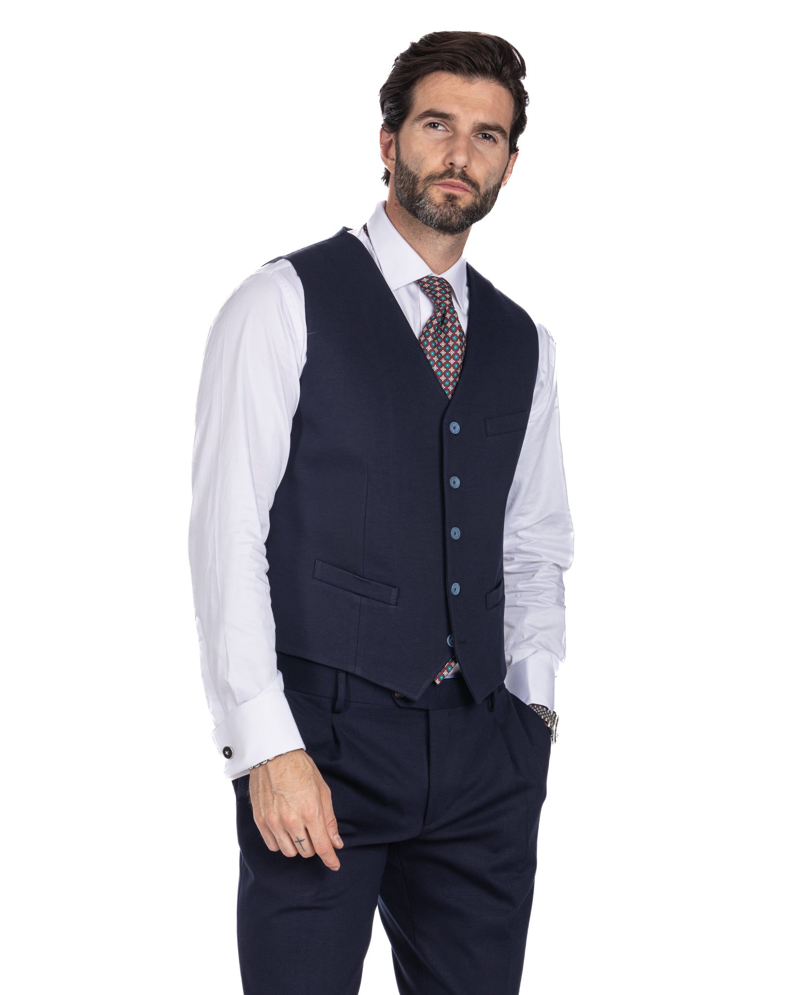 Mustang - single-breasted waistcoat in blue Milan stitch