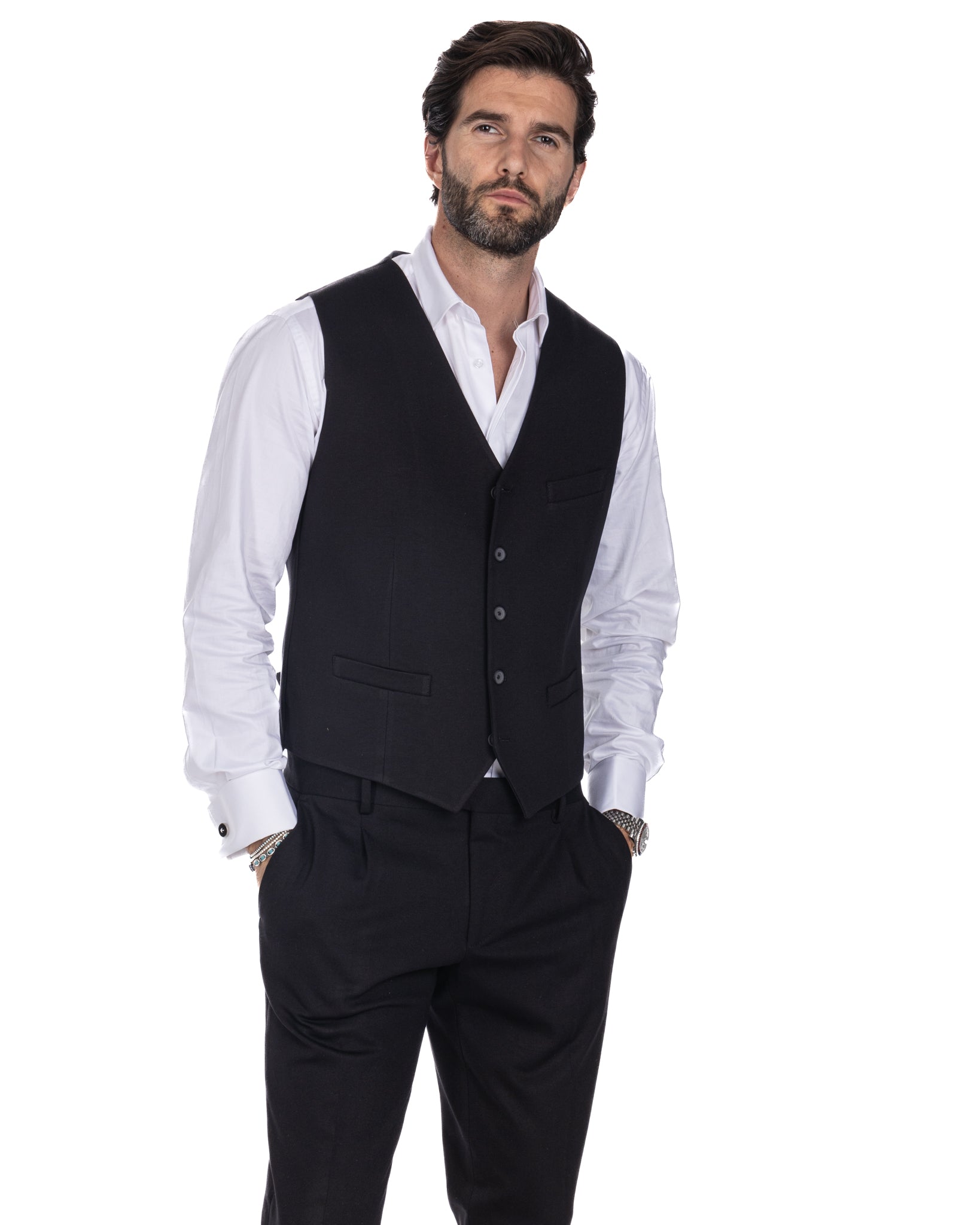 Mustang - single-breasted waistcoat in black milano stitch