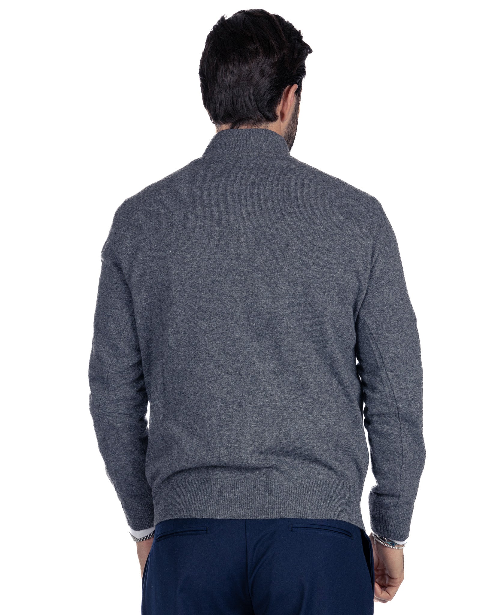 Rory - anthracite sweater with zip in cashmere blend