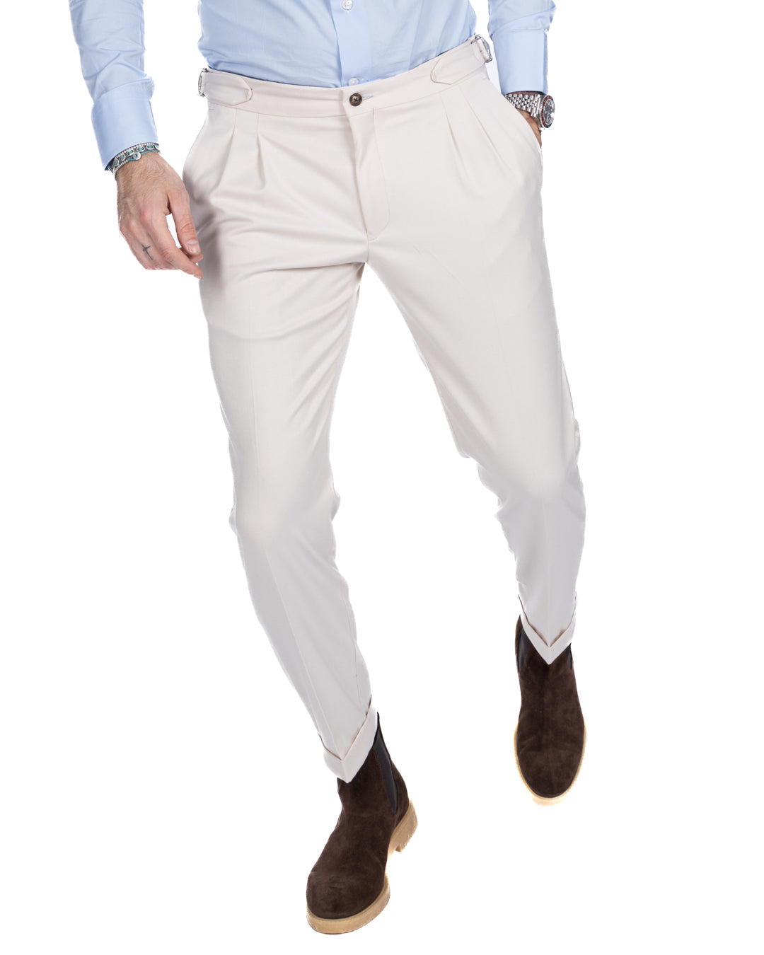 Otranto - pantalon crème avec boucles et plis