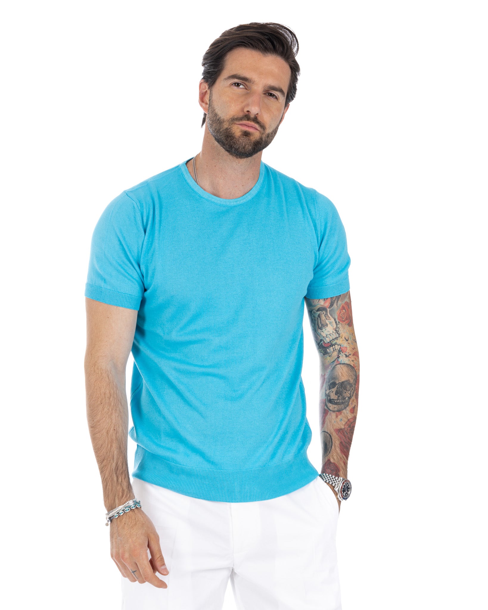 Jannik - t-shirt en maille turquoise