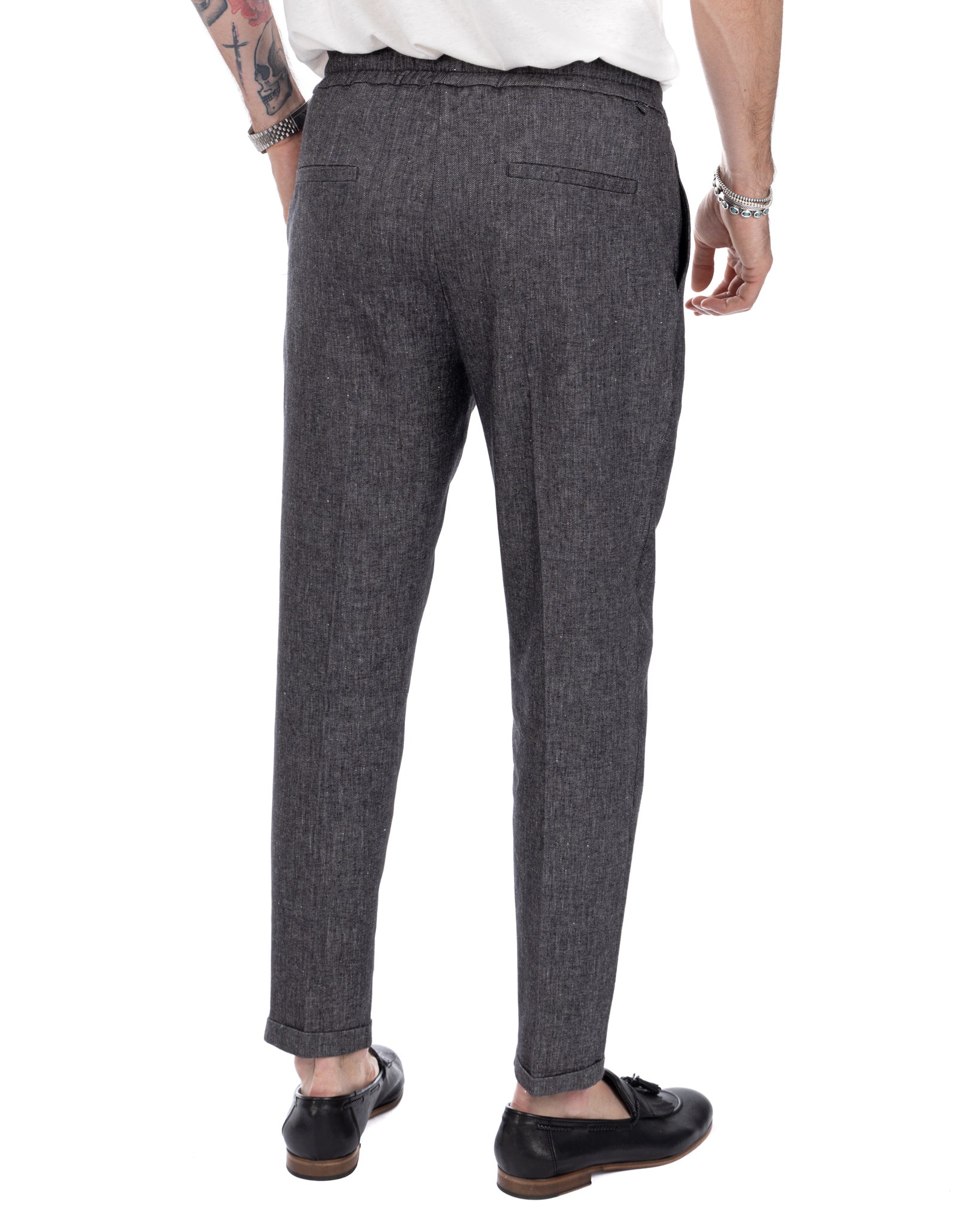 Larry - pantalaccio in lino melange nero