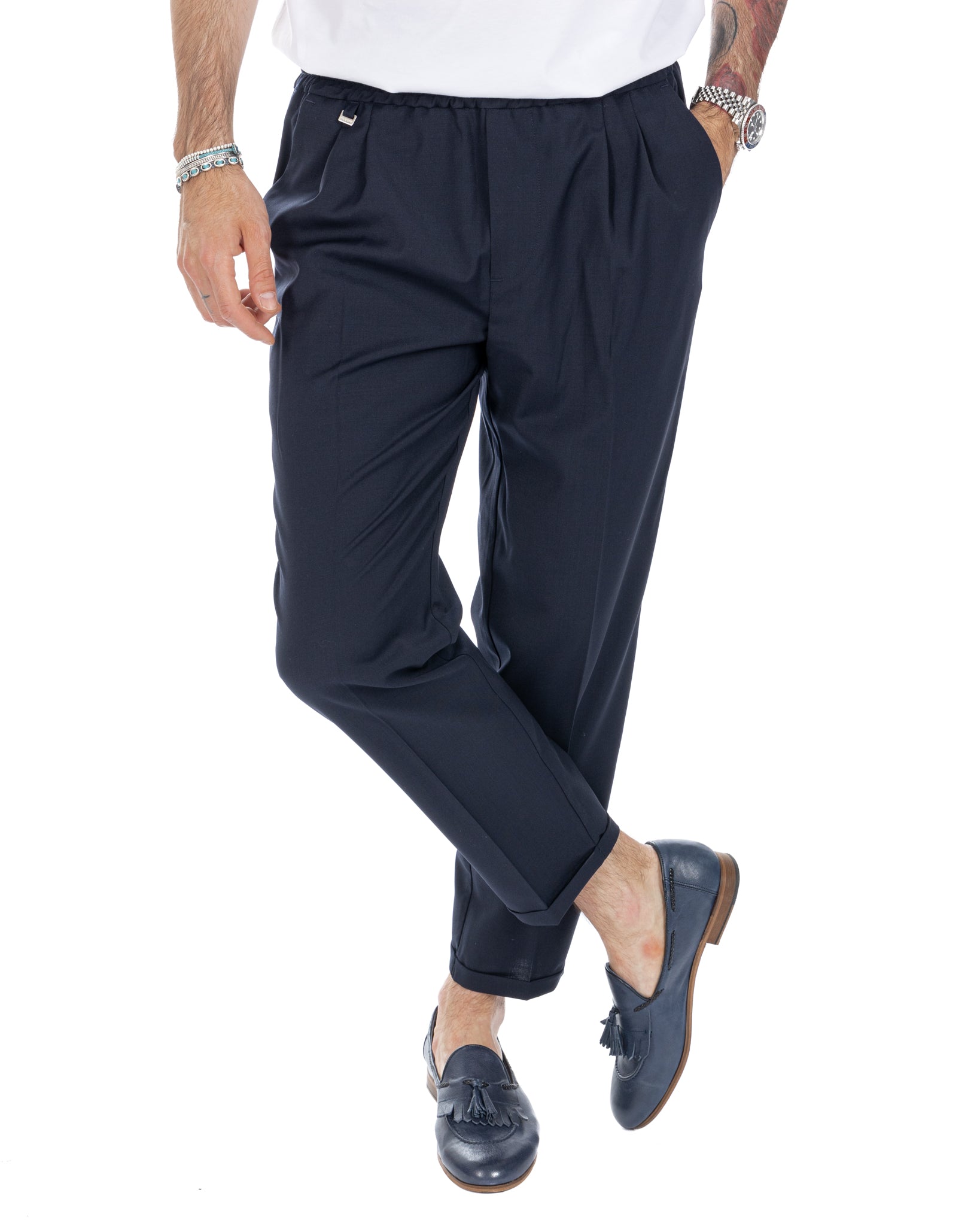 Larry - blue wool blend trousers