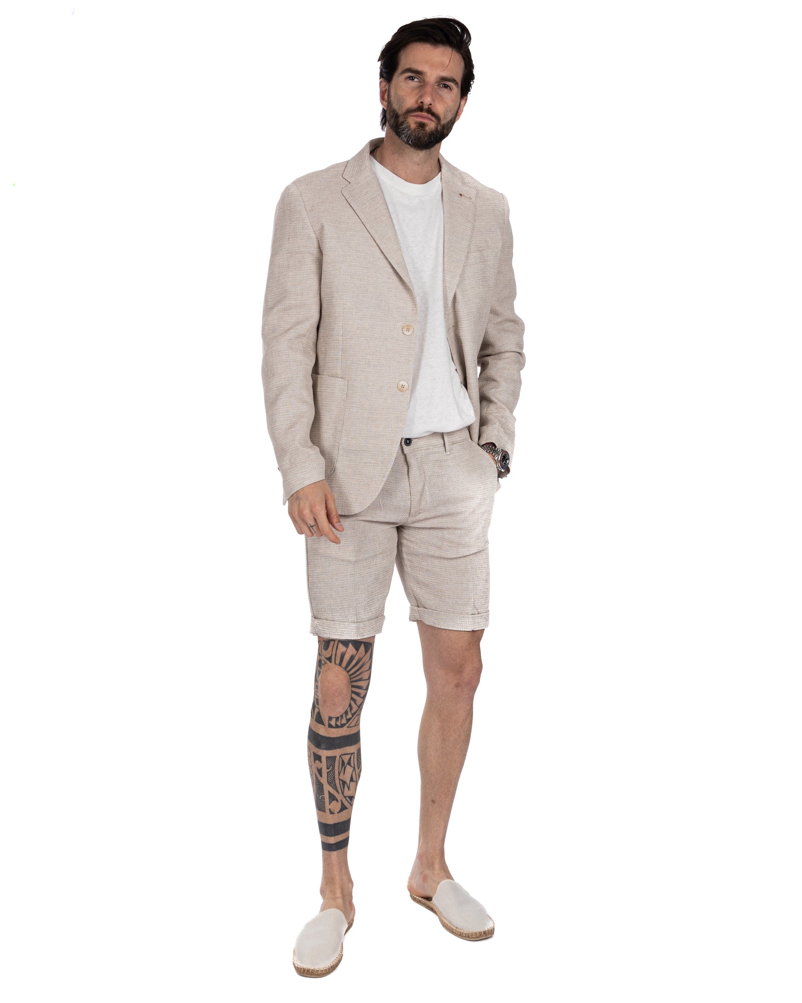 Locorotondo - linen and cotton twine Bermuda shorts