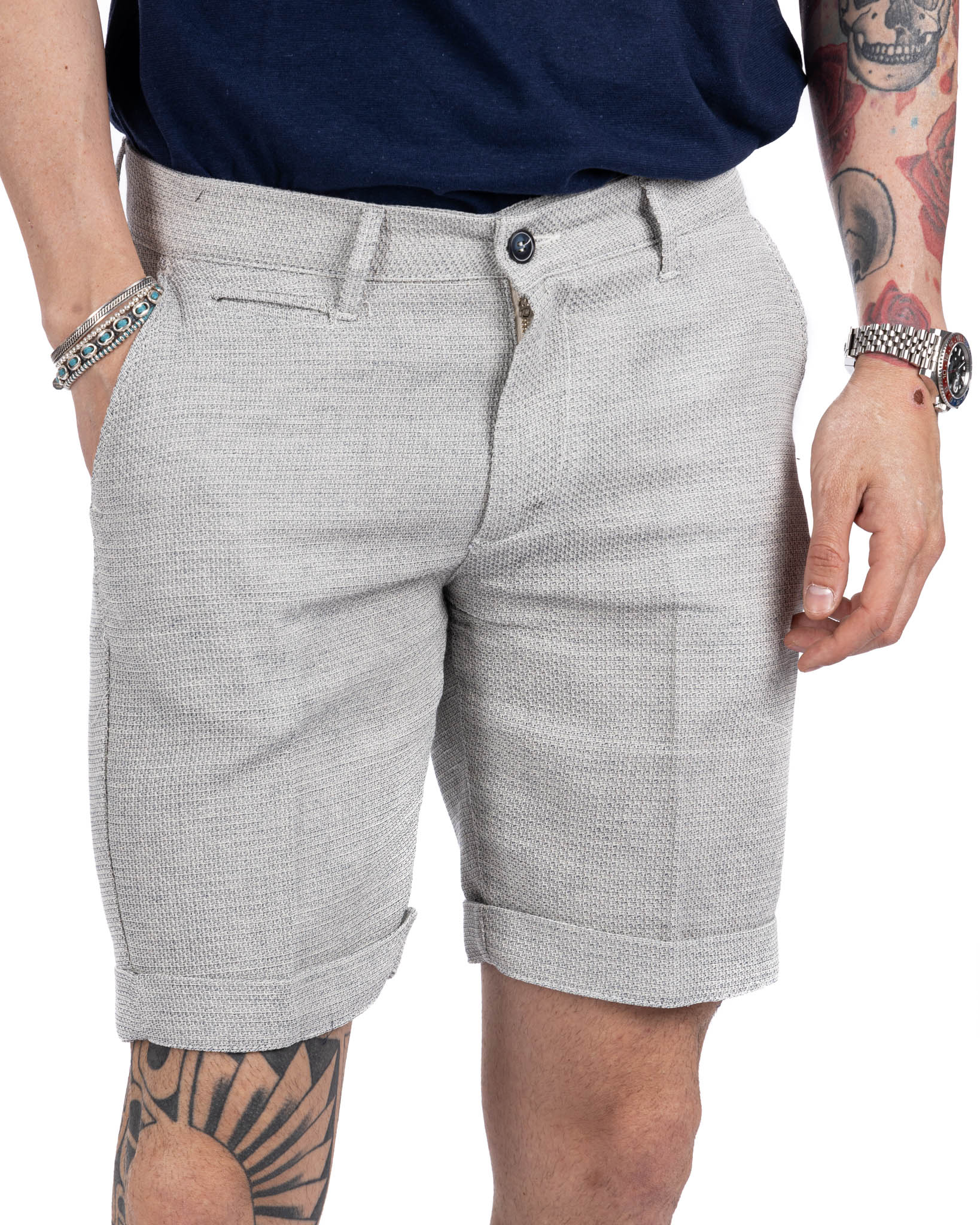 Leuca - blue linen and cotton Bermuda shorts