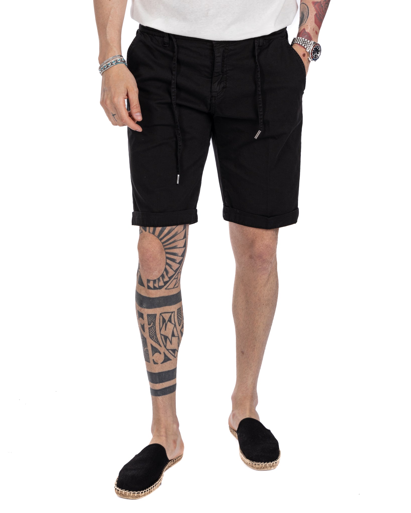 Barbuda - black cotton Bermuda shorts